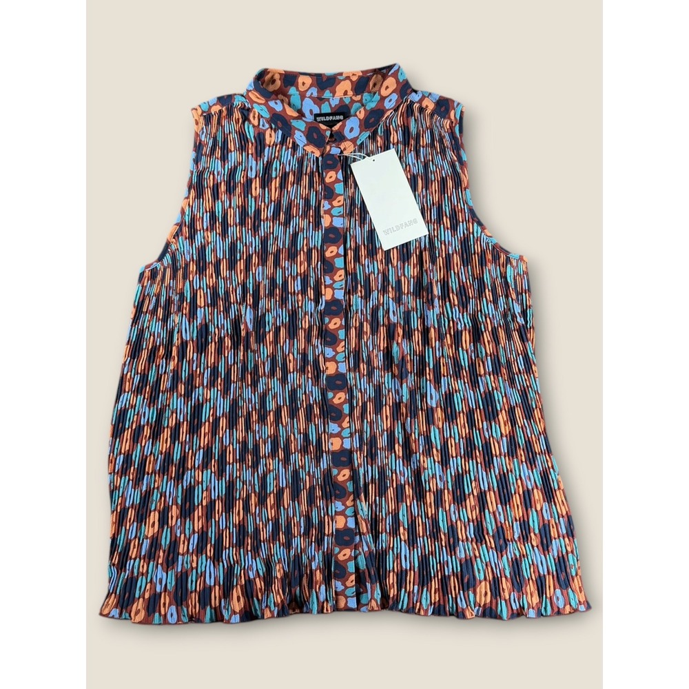 Wildfang The Empower Plisse Button Up Tank Top Leopard Print 1X TPBU0092